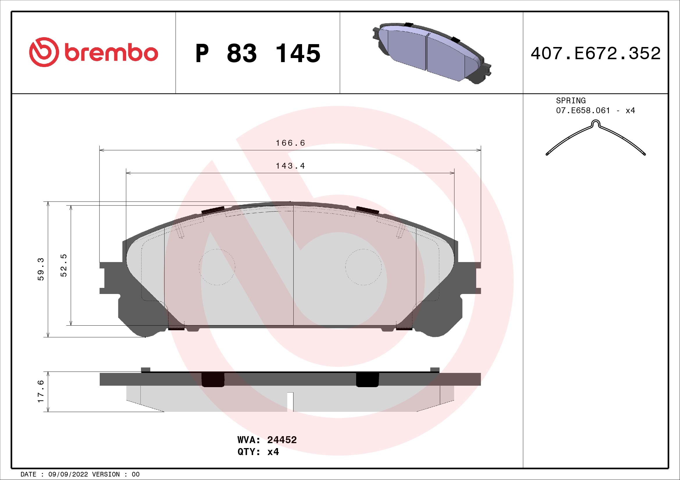 A.B.S. P 83 145 BREMBO Bremsbelagsatz, Scheibenbremse